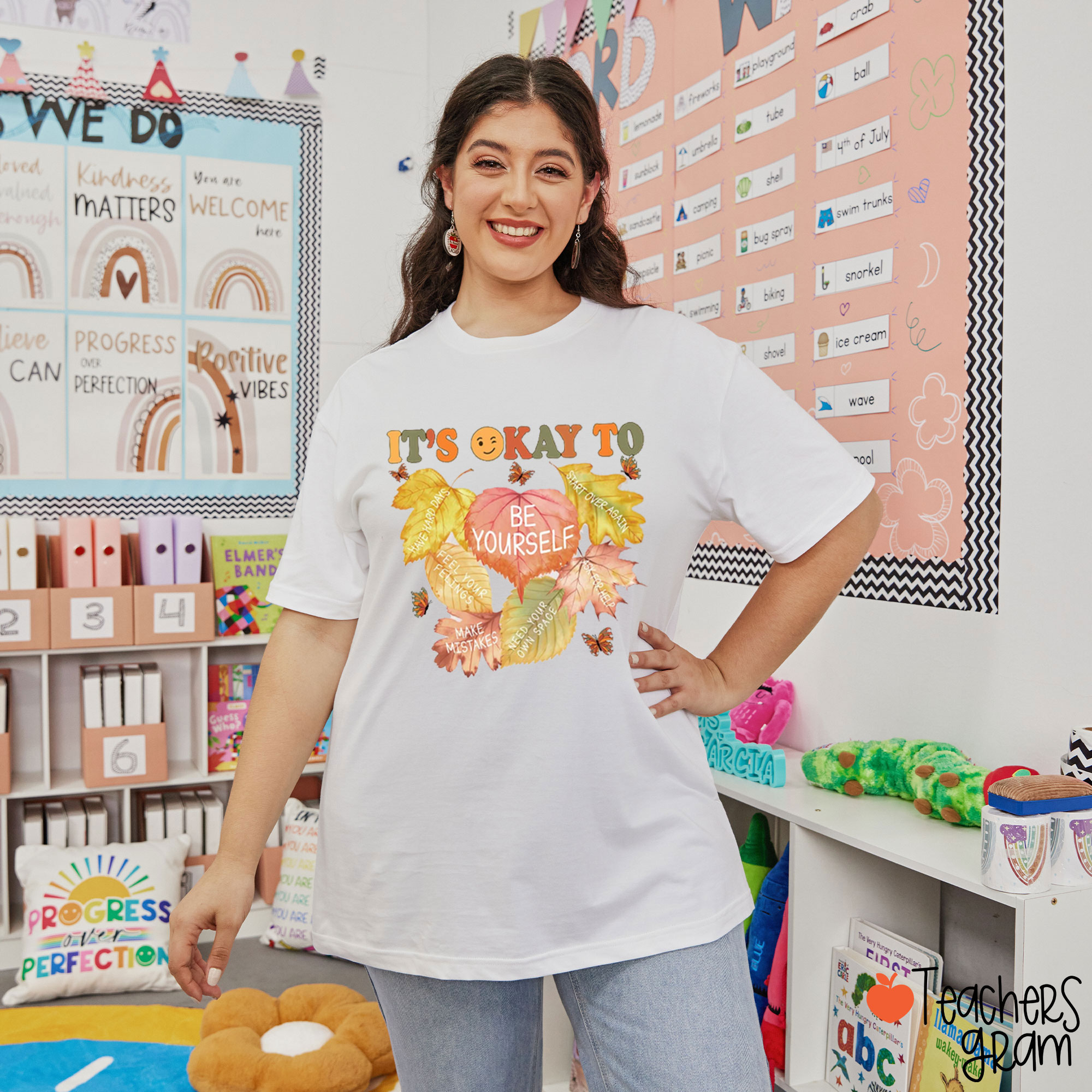 Autumn Leaf It's Okay To Teacher T-Shirt
