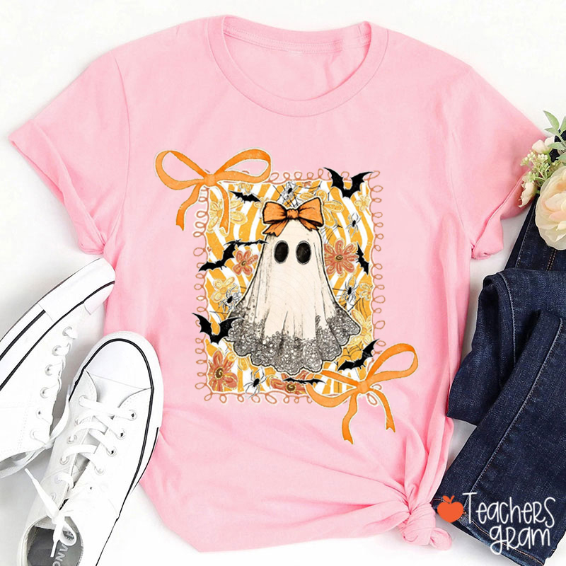 Cute Ghost Halloween Vibes Teacher T-Shirt