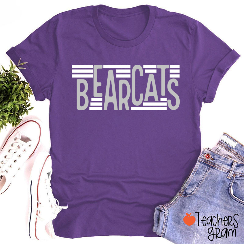 Personalized Mascot Staggered Lines School Spirit Teacher T-Shirt