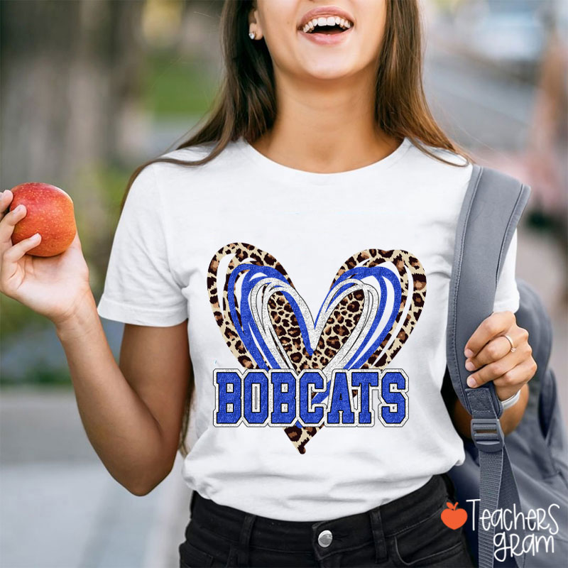 Personalized Mascot Love Heart Leopard Teacher T-Shirt