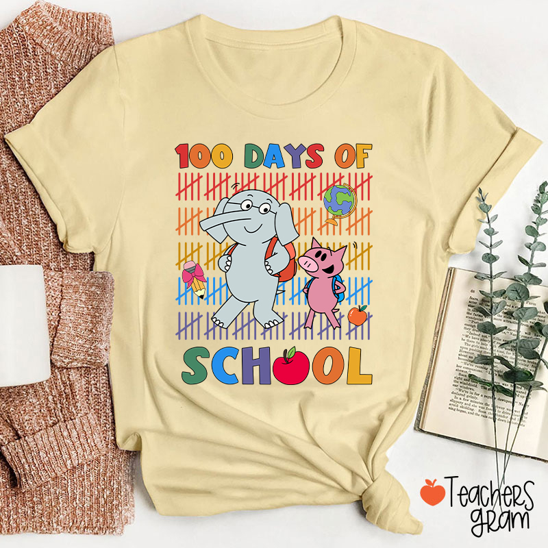 100 Days Of School Elephant Teacher T-Shirt
