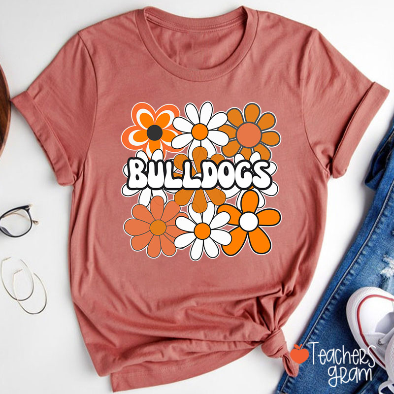 Personalized Mascot Flowers School Spirit Teacher T-Shirt