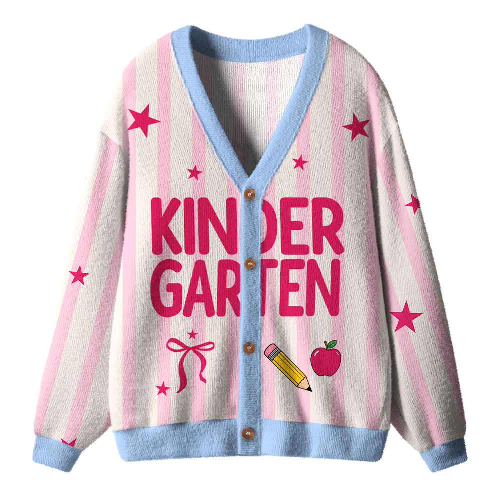 Personalized Name And Grade Preppy Stripes Pencil Apple Teacher Ugly Cardigan Sweaters
