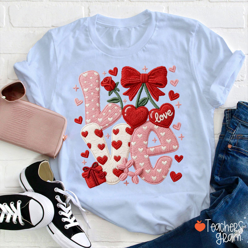 Faux Yarn Love And Rose Teacher T-Shirt