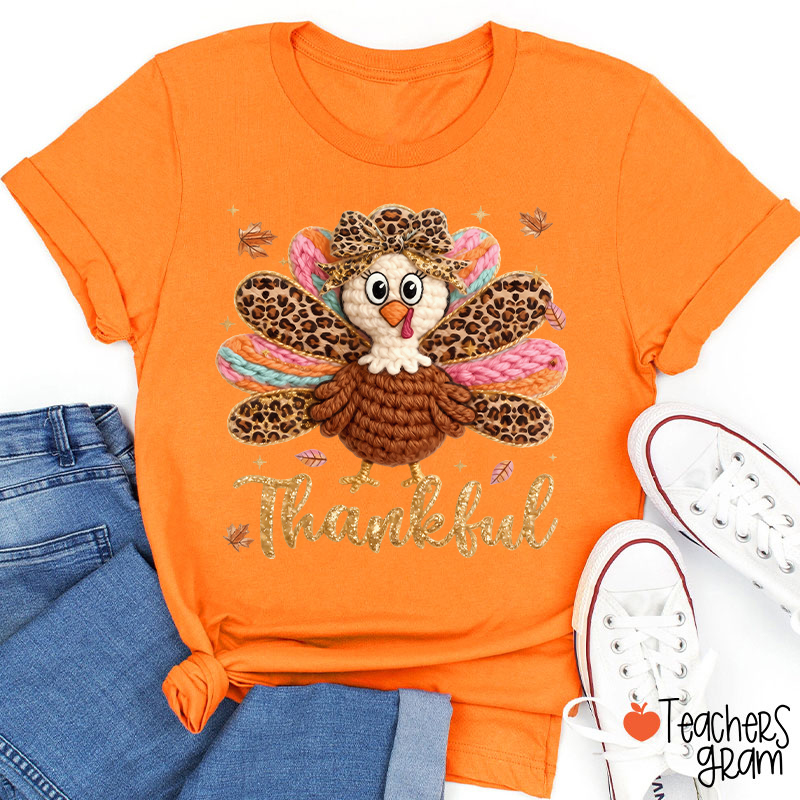 Faux Yarn One Thankful Turkey Teacher T-Shirt