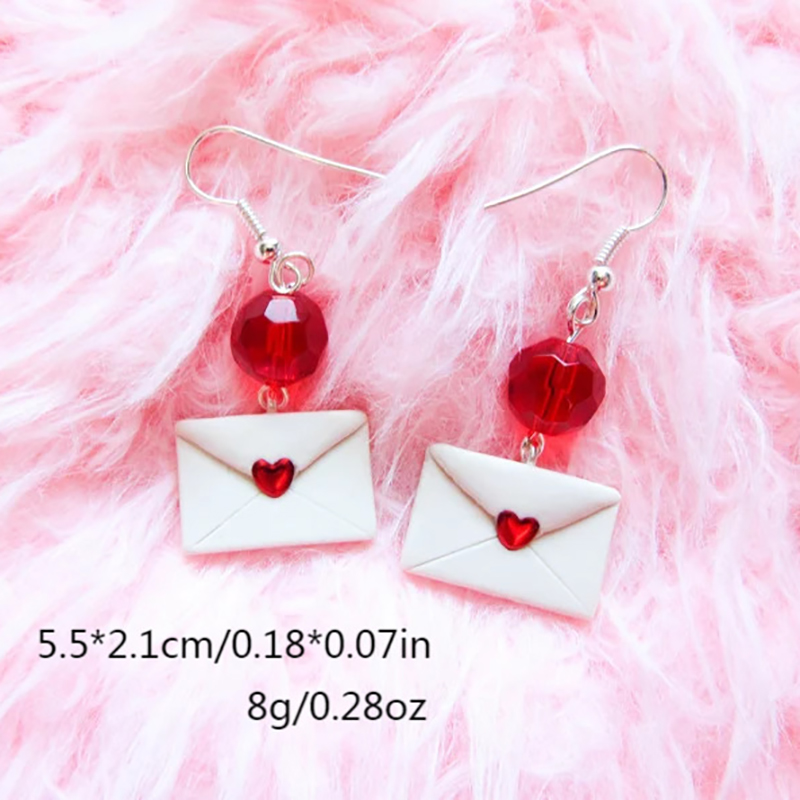 Red Heart Envelope Teacher Clay Earrings
