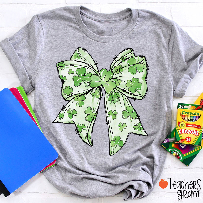 Coquette Shamrock Bow St Patrick's Teacher T-Shirt