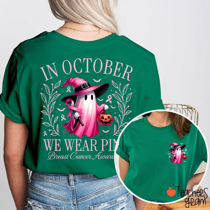 Halloween Beautifully Ghost Picture Breast Cancer Awareness Two Sided T-Shirt