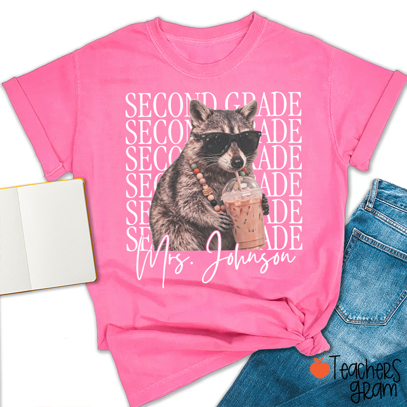 Personalized Grade And Name Raccoon Teacher T-Shirt