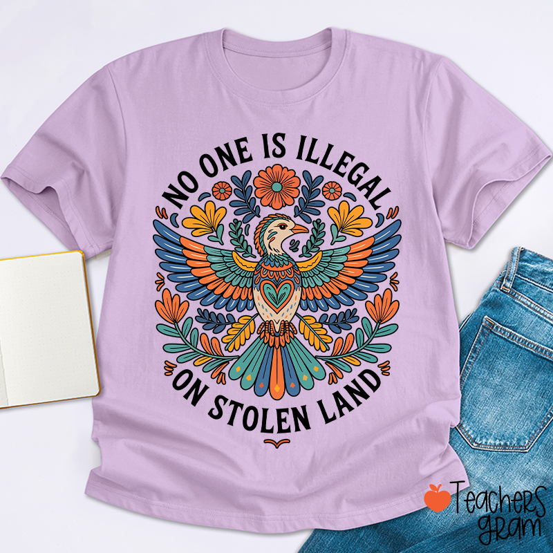 No One Is Illegal On Stolen Land Teacher T-Shirt