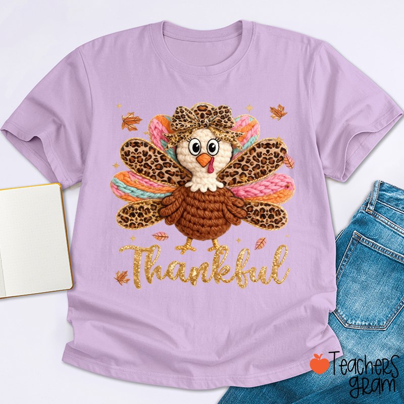 Faux Yarn One Thankful Turkey Teacher T-Shirt