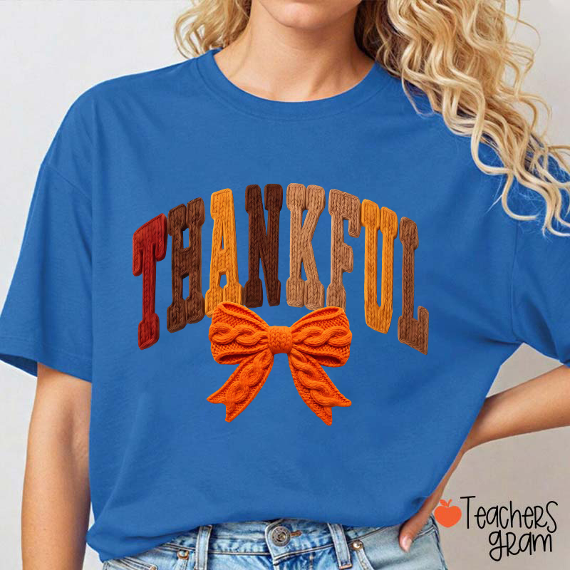 Faux Yarn Preppy Thankful Teacher T-Shirt