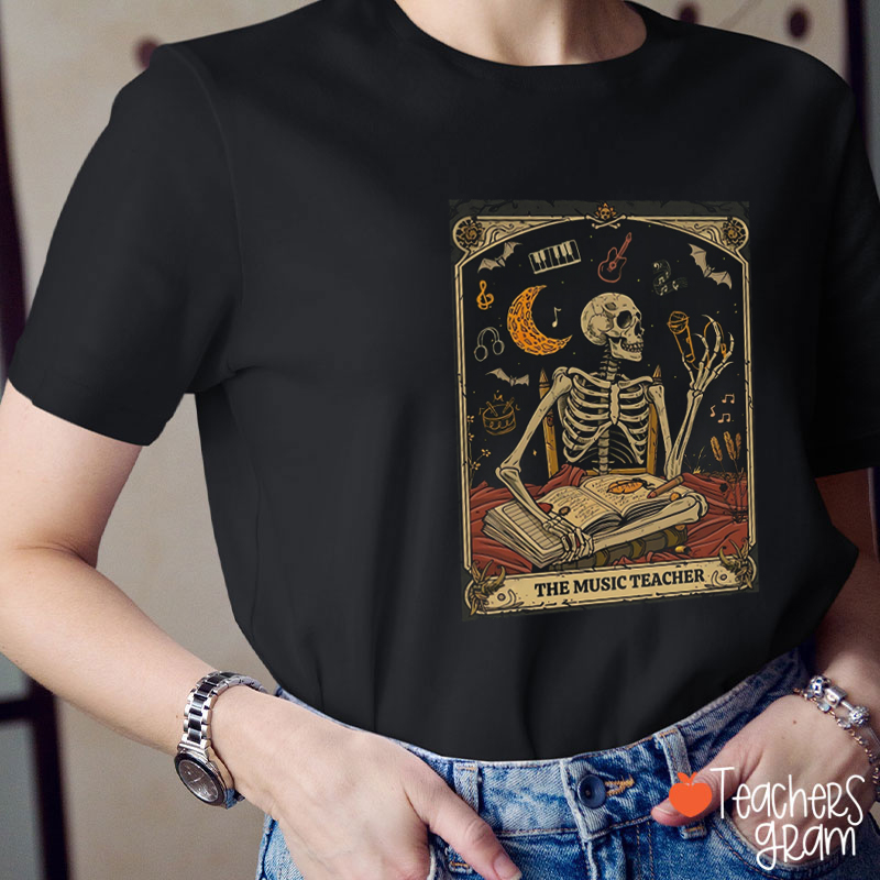 Reading Skeleton The Music Teacher T-Shirt