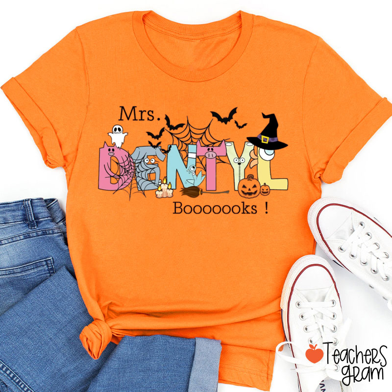 Personalized Name Halloween Books Teacher T-Shirt