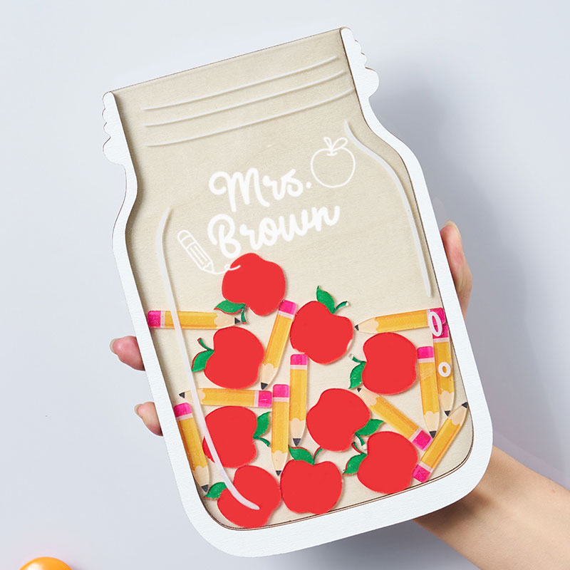 Filled With Pencils And Apples Teacher Reward Jar