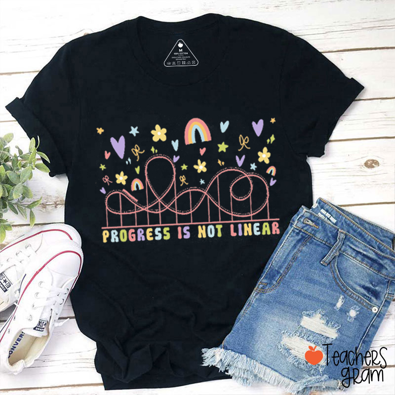 Progress Is Not Linear Roller Coaster Teacher T-Shirt