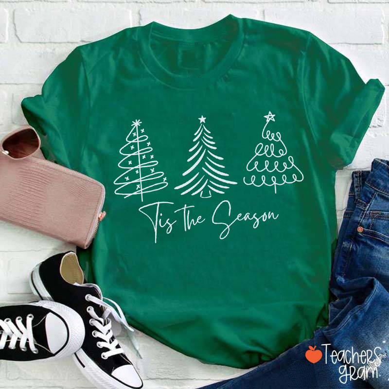 Simple Line Christmas Tree Teacher T-Shirt
