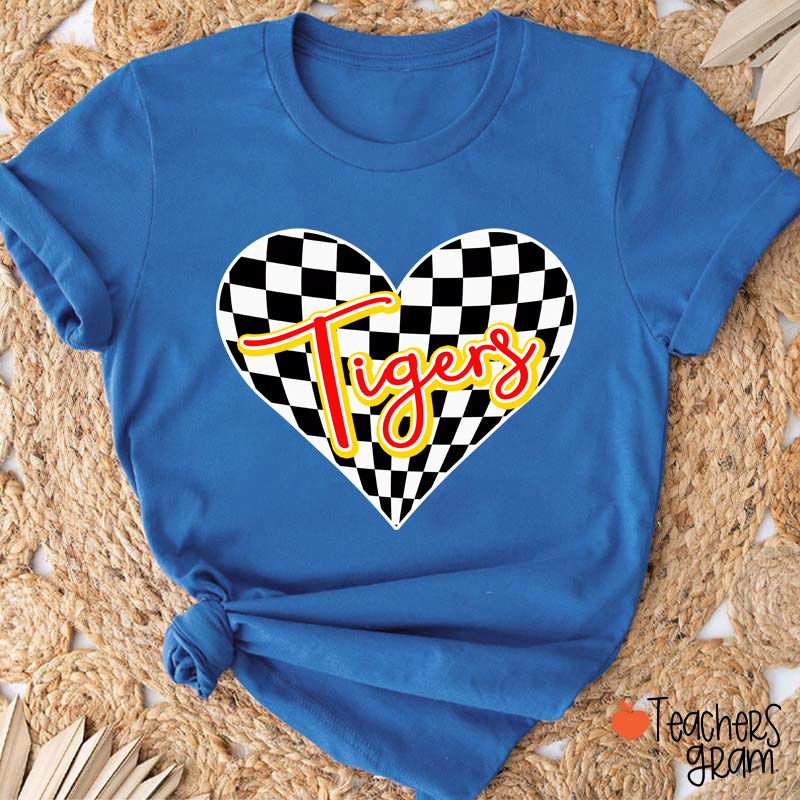 Personalized Mascot Checkerboard Love Heart Teacher T-Shirt