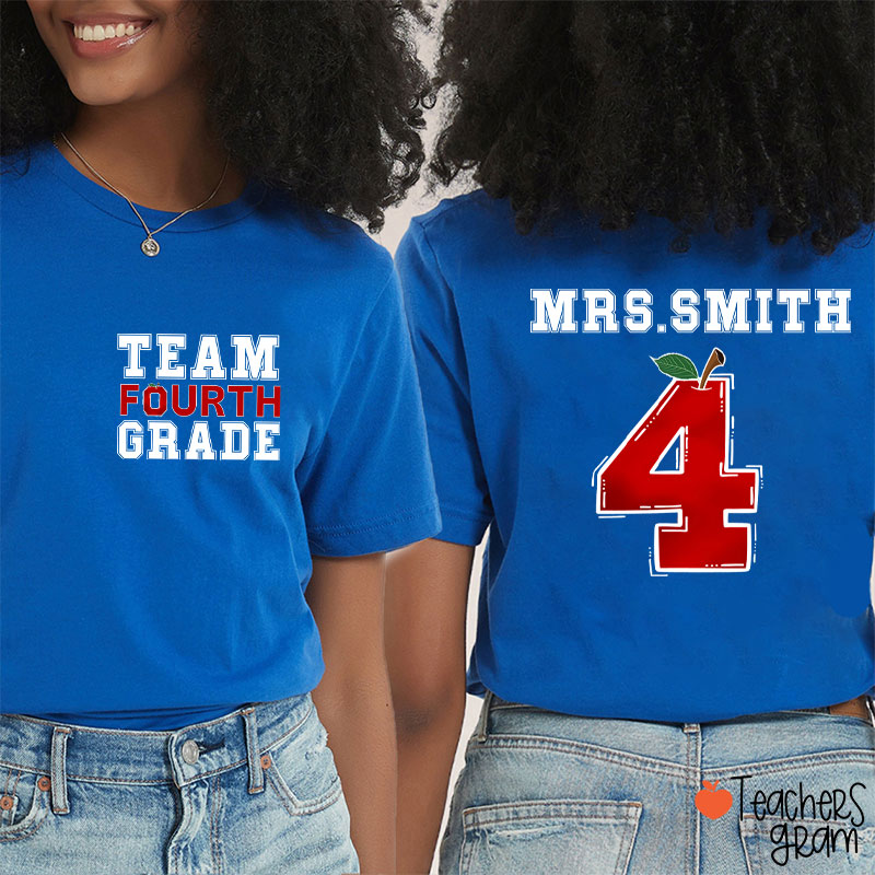 Personalized Team Grade Apple Teacher Two Sided T-Shirt