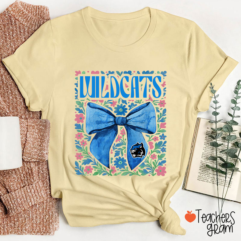 Personalized Mascot Floral Bow School Spirit Teacher T-Shirt