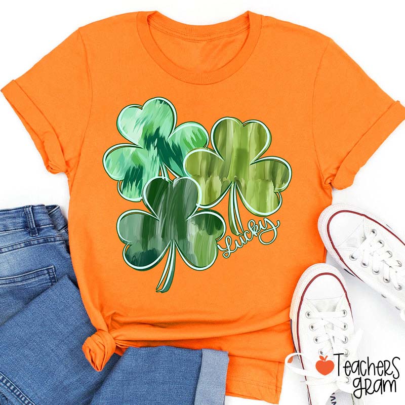 Watercolor Lucky Shamrock Teacher T-Shirt