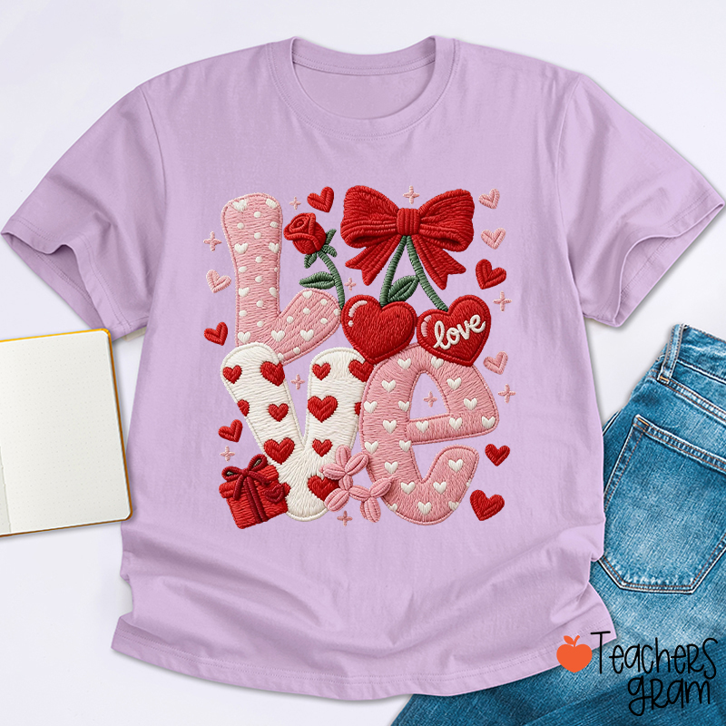 Faux Yarn Love And Rose Teacher T-Shirt