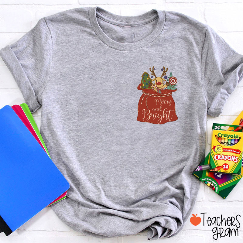 Merry And Bright Cute Reindeer Teacher T-Shirt