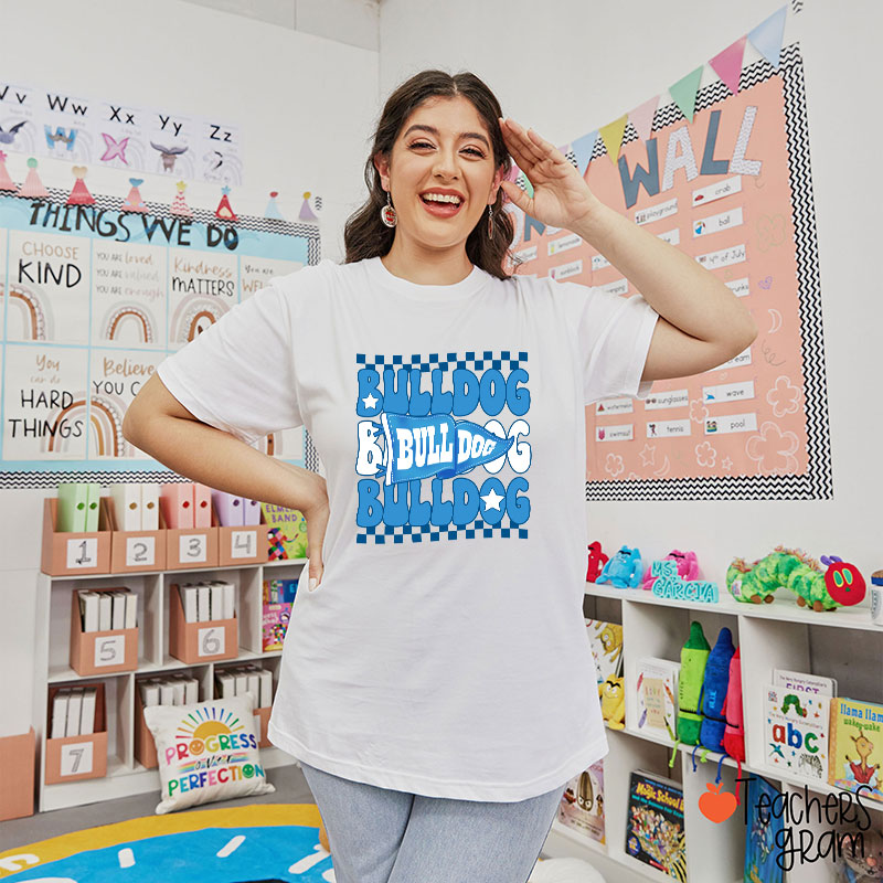 Personalized Mascot Pennant Checkered Teacher T-Shirt