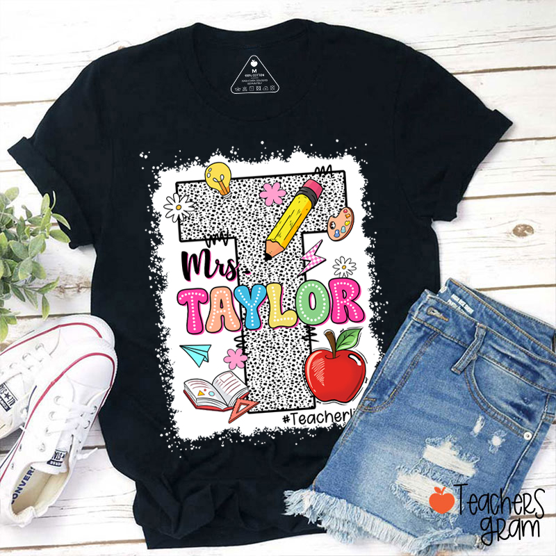 Personalized Name Initials Polka Dot Teacher T-Shirt