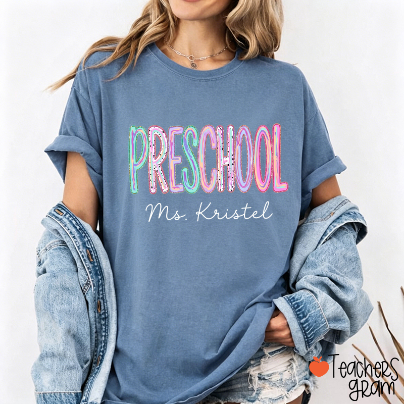 Personalized Grade Rainbow Doodle Name Teacher T-Shirt