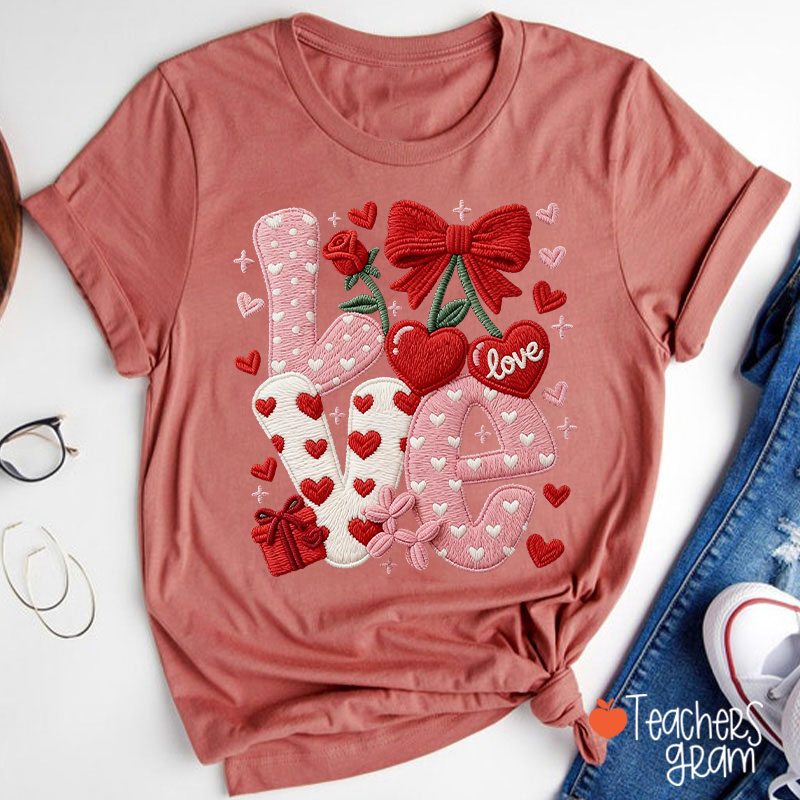 Faux Yarn Love And Rose Teacher T-Shirt