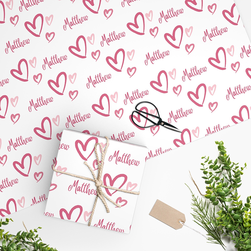 Personalized Name Heart Valentine's Day Teacher Wrapping Paper