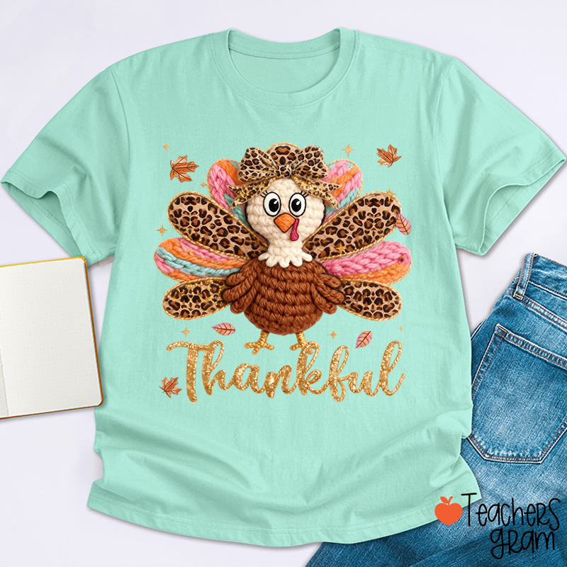 Faux Yarn One Thankful Turkey Teacher T-Shirt