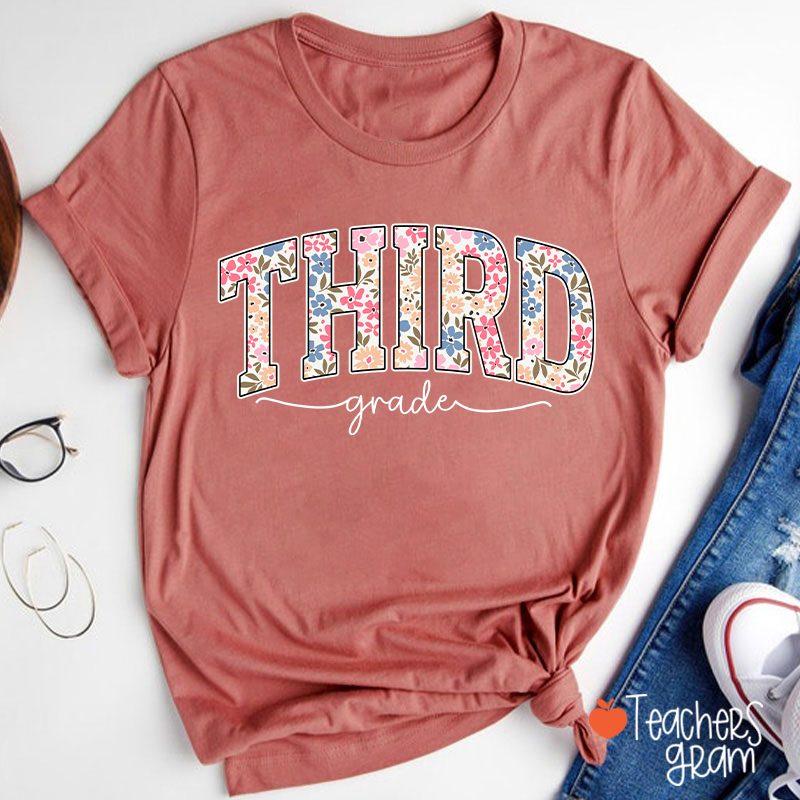Personalized Grade Flowers Fonts Back To School Teacher T-Shirt