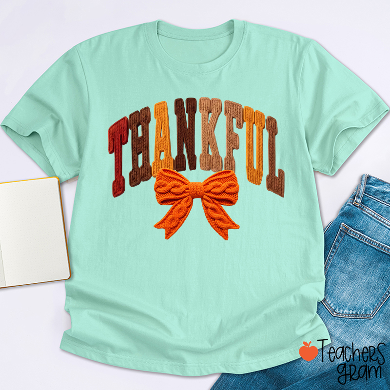 Faux Yarn Preppy Thankful Teacher T-Shirt