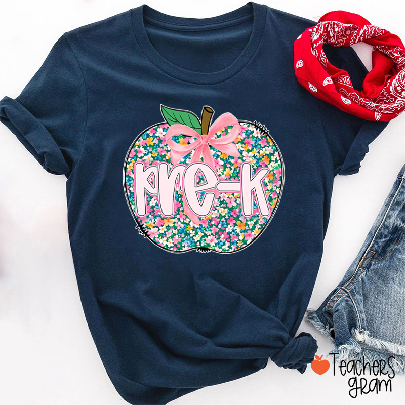 Personalized Grade Flowers Apple Teacher T-Shirt