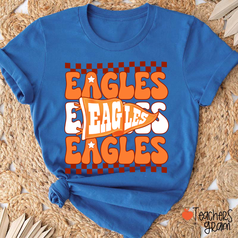 Personalized Mascot Pennant Checkered Teacher T-Shirt