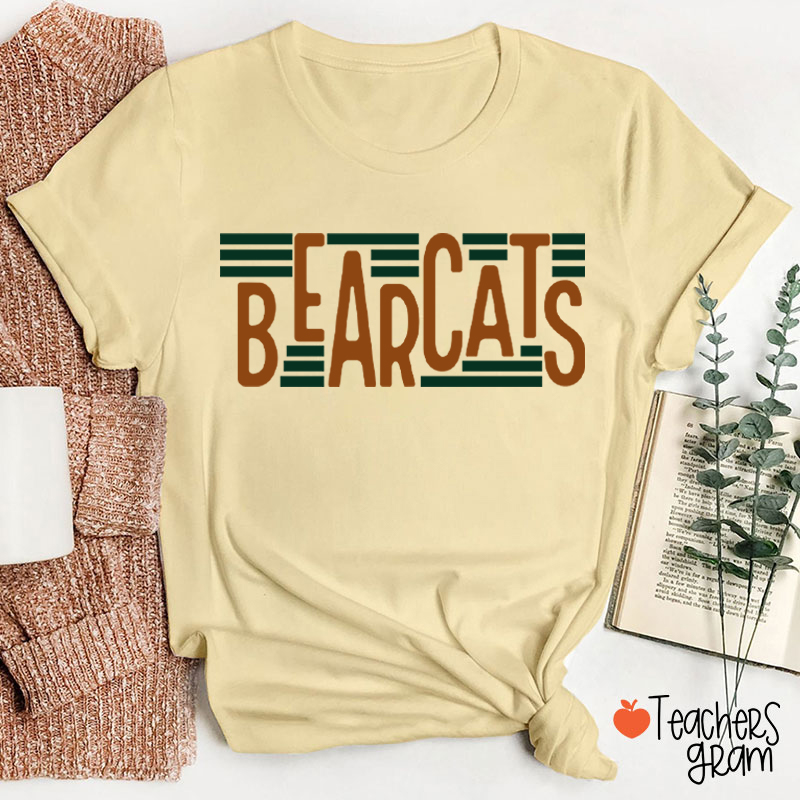 Personalized Mascot Staggered Lines School Spirit Teacher T-Shirt
