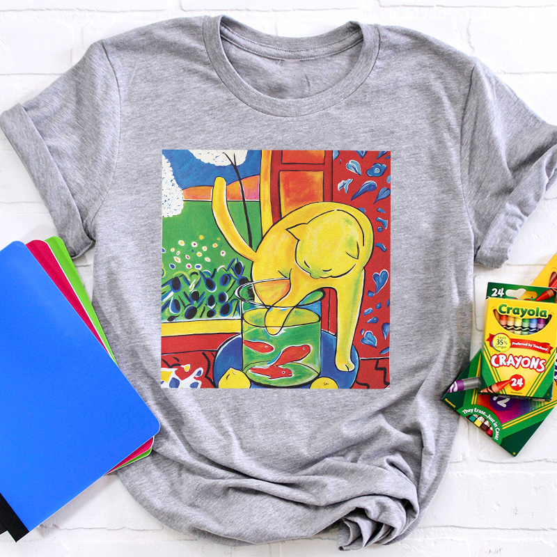 Cat With Red Fish Teacher T-Shirt