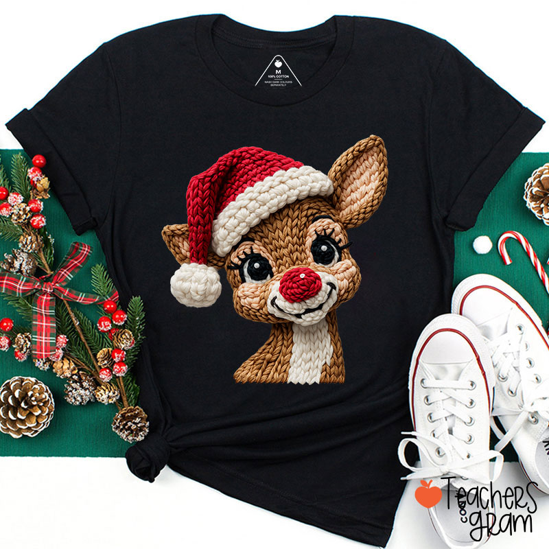 Faux Yarn Christmas Reindeer Teacher T-shirt