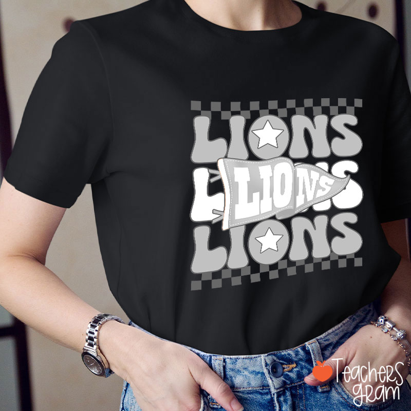 Personalized Mascot Pennant Checkered Teacher T-Shirt