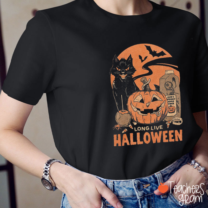 Halloween Long Live Black Cat Teacher T-Shirt