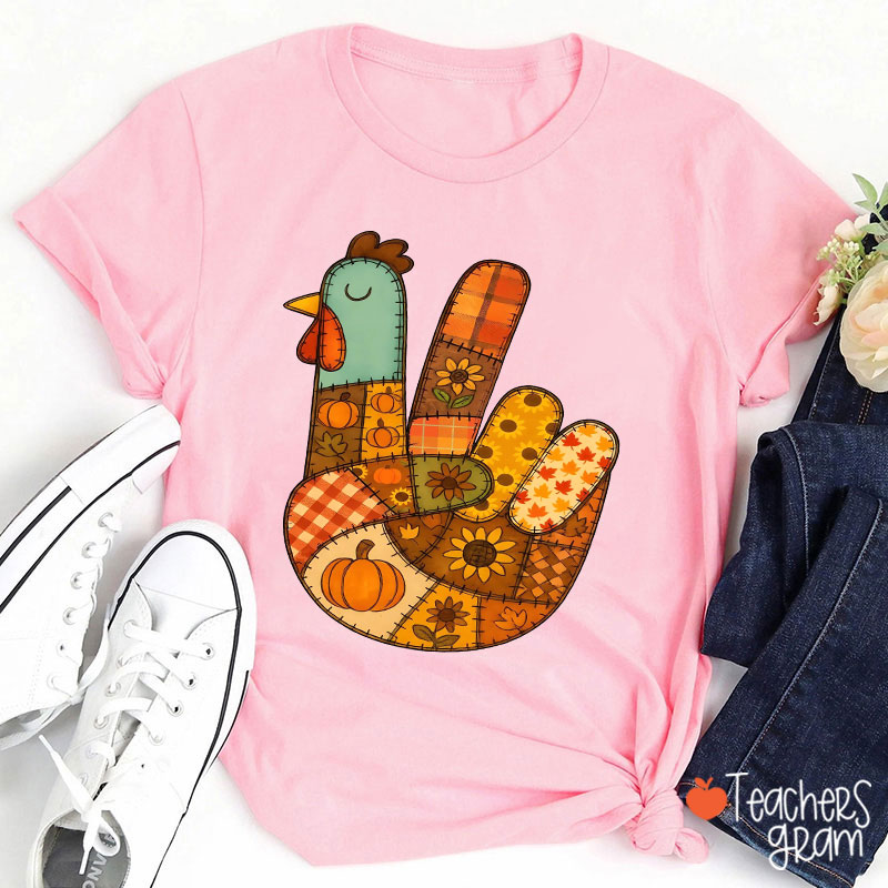 Retro Patchwork Turkey Teacher T-Shirt
