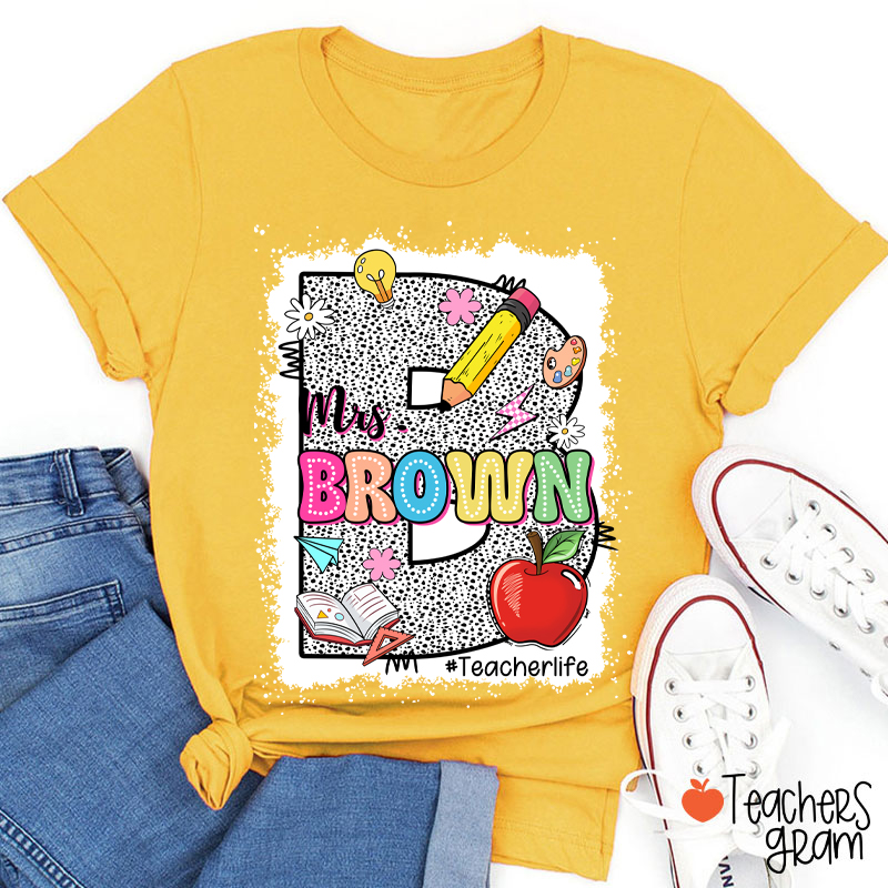 Personalized Name Initials Polka Dot Teacher T-Shirt