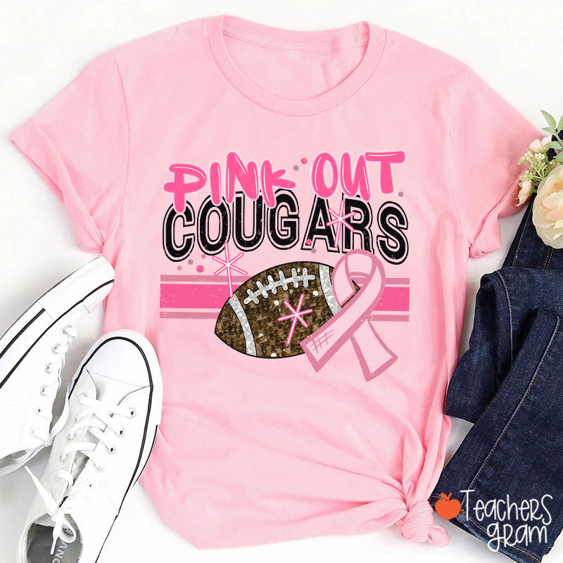 Personalized Mascot And Sport Pink Out Teacher T-Shirt