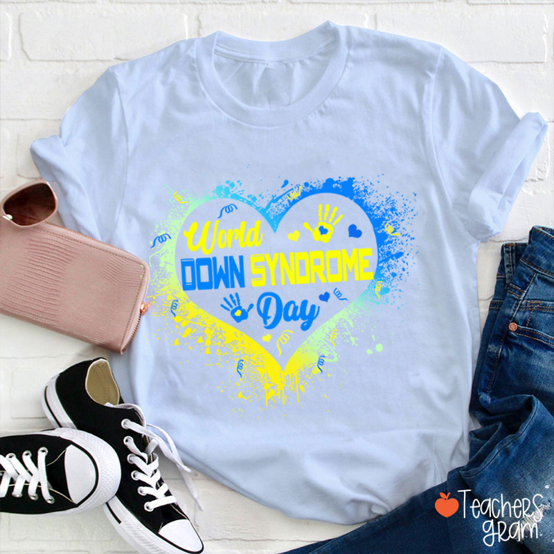 Heart Down Syndrome Day Teacher T-Shirt