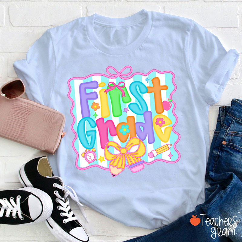 Personalized Grade Bow Tie Board Teacher T-Shirt