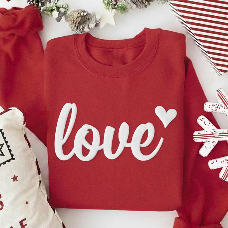 Love Heart Valentines Day Teacher Puff Printed Sweatshirt