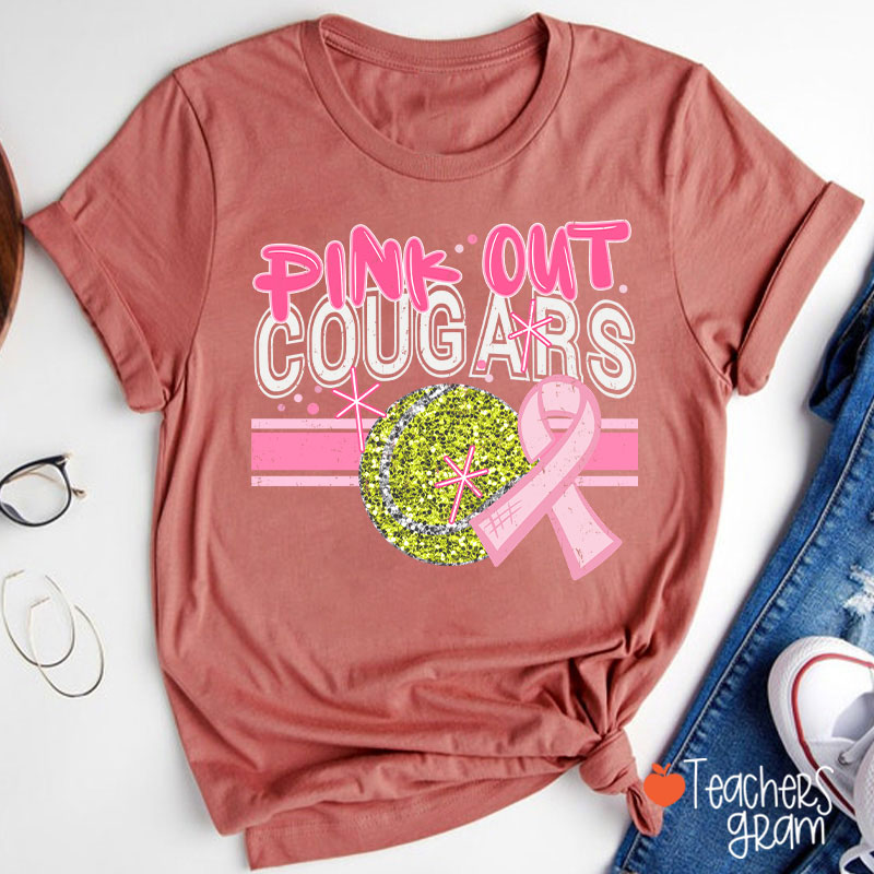 Personalized Mascot And Sport Pink Out Teacher T-Shirt