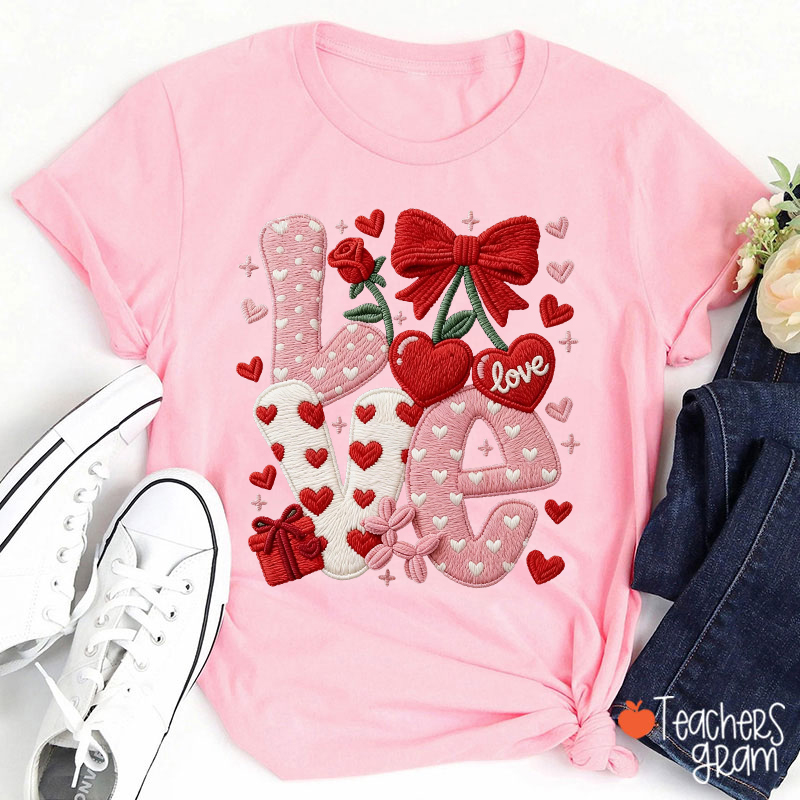 Faux Yarn Love And Rose Teacher T-Shirt